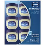 Vaseline Lip Therapy Original Mini, White Petrolatum, Advanced Moisturizer, Relieves Dull and Dry Skin, Mini Vaseline Petroleum Jelly, Soft & Smooth Vaseline Lips (Pack of 6-0.25 Oz Ea) 