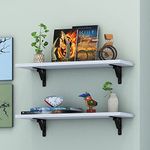 Klaxon Arizona Wood and Metal Floating Wall Shelves | Home Decorative Shelf | Wall Shelves for Living Room, Bedroom, Study Room, Balcony Garden-White, Pack of 2 (24x8 in)