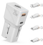 TechEye Universal Travel adapter USB C + QC3.0 Dual Port Slim & Smart Worldwide Fast AC 20W Plug Adapter, Compatible with iPhone 15/14/13/12 Samsung Fold/S24/23.. Note20 & compatible Devices (White)