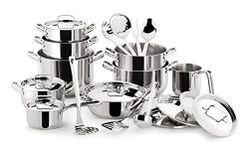 Lagostina Sfiziosa, 24 pc Cookware Set, Stainless Steel Pots and Pans, 3 stockpots, 3 stew pots, 1 Saute pan, 1 Saucepan, 1 Milk Pot, Eight lids, Seven Utensils, Induction Safe, Oven Safe 400°F