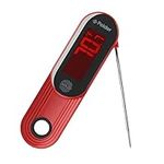 Polder Waterproof Digital Instant Read Meat Thermometer with Folding Probe and Ambidextrous Backlit Display (Red)