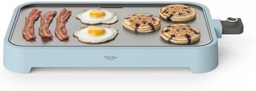 Martha Stewart 12” x 22” Electric Griddle, XL Ceramic Nonstick Flat Top Cooking Surface, Adjustable Temperature Dial, Drip Tray, Dishwasher Safe, 1500W Fast Even Heating, Pancakes & Eggs, Sky Blue