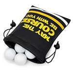 Aliennana Golf Valuables Pouch, Leather Golf Tee Pouch with Drawstring Closure Golf Ball Tee Handbag Portable Golf Accessories (May The Course)