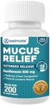WELMATE | Mucus Relief | Guaifenesin 600mg | 12 Hr Support | Temporary Relief from Cough, Nasal & Chest Congestion, Infections, Colds, & Allergies | Expectorant | Extended-Release Tablets | 200 Ct