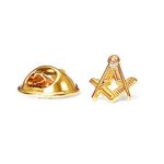 The Masonic Collection - Gilt Metal Square & Compass Masonic Lapel or Tie Pin - Gold Plated and Polished - Clutch Pin Fitting - Shaped in the Symbol of Masonic Lodge - Masonic Gift For Freemason Men