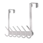 YUMORE Over Door Hooks Hanger,Over The Door Hanger 12 Hooks Stainless Steel Heavy Duty Over Door Coat Hanger Rack Clothes Towels Hanging Door Hook for Bedroom Bathroom - Brushed SUS 304