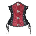 Kimring Women's Steampunk Vintage PU Leather Spiral Steel Bone Underbust Corset, Black/Red, Large