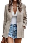 Jhsnjnr Womens Open Front Long Sleeve Tops Office Work Suit Jacket Coat Notch Lapel Casual Tweed Blazer Apricot