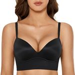 DOBREVA Women's Push Up Bra Padded Wireless Longline Corset Bra Plunge Comfort T Shirt Bras Black 36DD