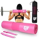 GH Sports Pink Barbell Pad - Thick Foam Padding, Rubber Squat Pad with 2 Straps & Carry Bag - Neck, Back & Shoulder Support for Weightlifting, Hip Thrusts, Squats - Fits Olympic Barbell