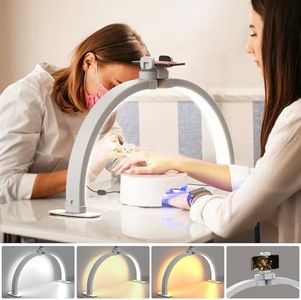 Evershop Half Moon Light for Nail Desk with Phone Holder,Portable LED Ring Light for Video Recording with Overhead Phone Mount,Nail Table Lamp for Photography,YouTube,Tiktok,Pinterest,Instagram