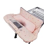 Shopping Cart Cover with Pillow for Baby, 100% Cotton Sitting Area, Velvet-Touch Bolster Cushion, 6.5" Cellphone Holder, 2 in 1 Grocery cart Cover for Babies boy Girl High Chair Cover, Pink, Large