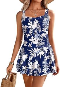 Ekouaer Swim Dress One Piece Bathing Suit Skirted Swimsuits for Women Ruched Retro Swimwear S-XXL