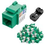 iwillink 50-Pack Cat6 Keystone Jack and Punch-Down Stand, RJ45 Ethernet Keystone Jack Set, 90-Degree UTP Modular Punch Down Keystone Jack Adapter, Green
