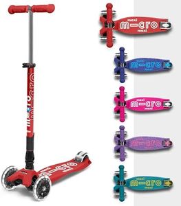 Micro Scooters | Maxi Micro Deluxe Foldable Children's Scooter | Big Wheels | Handlebar Adjustable | 5-12yrs | Boys & Girls | Red