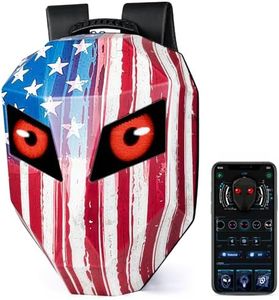 Gelrova LED Riding Backpack for Motorcycle Bike Scooter - 25L Hard Shell with LED Eyes Screen, 15" Laptop Sleeve, Anti-Rain Zippers, Vintage US Flag Print, 19inch (Retro Americana)