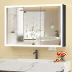 JBLCC Medicine Cabinet with Lights, 100x60CM 2-Door LED Lighted Bathroom Mirror with Storage, Smart Anti-Fog, Modern Aluminum Wall Mounted or Recessed Medicine Cabinet (Fully Assembled), Black