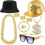 FEYIR 80S 90S Hip Hop Outfit for Men Hip Hop Costume Kit Halloween Cosplay Rapper Accessories Costume