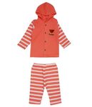 Little Buds Unisex Born Baby Kids Cotton Jacquard Pattern Hooded Top and Pyjama Set (Red, 18-24 Months)