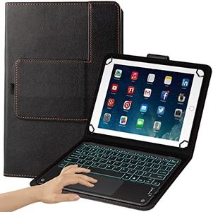 eoso TouchPad Keyboard case for 9",9.7",10.1",10.2",10.5",10.9",11" Tablets,2-in-1 Bluetooth Wireless Keyboard with Touchpad,7 Colors Backlit & Leather Folio Cover(Black)