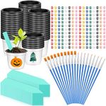 FillTouch 175 Pcs Halloween Painting Craft Set Mini Acrylic Paint Set 50 Plastic Plant Pot with Holes 25 Set Paint Strip with Brushes 100 Green Plant Label Paint Your Own Pot for Halloween Holiday