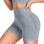 Yaavii Women High Waisted Gym Shorts Butt Lifting Cycling Shorts Seamless Tummy Control Yoga Shorts Workout Running Light Grey M