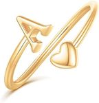 Heart Initial Rings for Teen Girls Women,14k Gold Plated Initial Heart Ring Stackable Rings for Women Adjustable Rings for Women Teen Girls Cute Heart Letter A Rings for Teen Girls Gifts