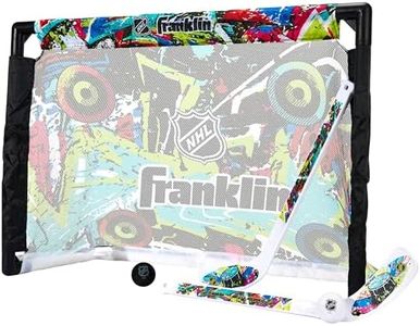 Franklin Sports NHL Kids Mini Hockey Set - Includes (1) Knee Hockey Goal, (2) Mini Sticks + (2) Foam Balls - Indoor Toy Youth Goal + Sticks Set - Graffiti