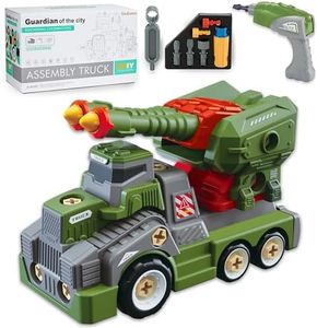 EKU EASYKU 11inches Large Take Apart Trucks Army Toys for Boys Girls Kids 3-10 Year Old Missile Vehicles Anti Aircraft Trucks Toys with Electric Drill Assembly Toy
