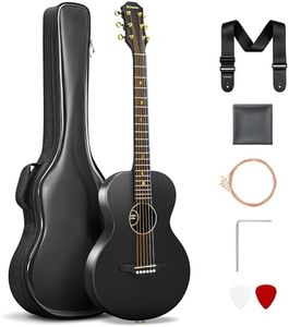 CAHAYA Carbon Fiber Acoustic Guitar: 38” Composite OM Body Travel Guitar Beginner Kit Low Action Easy Play Lightweight Waterproof Steel String with Gig Bag (Black)