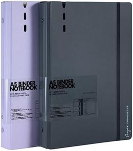 CAGIE A5 Binder 6 Ring Notebook with Dividers Refillable Planner Binder with Pockets, Refill Paper Include Planning Square Ruled and Dotted Pages, 6.89 x 9.25 in, (Grey and Purple, A5 Daily&Dot Page)