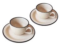 Pure Source India Ceramic Natural Dotted Tea Cup and Saucer ( Brown, 150 ml) - 2 Pieces