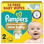 Pampers Premium Protection New Baby Size 2, 240 Nappies, 4kg-8kg, Monthly Pack, The Only Newborn Nappy Approved by British Skin Foundation