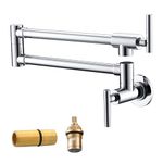 Havin Pot Filler Faucet Wall Mount,with Double Joint Swing Arms,Single Hole, 2 Handles with 2 cartridges to Control Water (Style B,Chrome Plated)