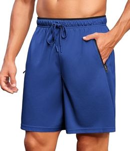 PINSPARK Men's Athletic Running Shorts 7" with Zipper Pockets Mesh Quick Dry Lightiweight Gym Workout Shorts for Men Clear Blue