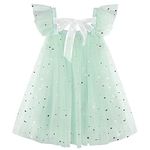 AGQT Toddler Girls Tulle Tutu Dress Sleeveless Wedding Sequin Layered Summer Babydoll Birthday Party Gowns Baptism Christening Pageant Sundress Light Green-Star Moon Dot Size 8-9T