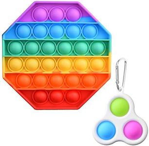 ECO-Fused 2X Sensory Fidget Toys - Rainbow Push to Pop Bubble and Keychain Dimple Toy (2 Bubble) - Colorful - Stress and Anxiety Reliever - Autism and Special Needs Decompression Toy Set