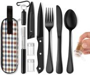 Portable Travel Utensils Set Lightweight and Portable 10-Piece Black 304 Stainless Steel Travel Utensils Set - Perfect for Camping, Picnics, Parties, School, and Office Use