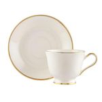 TAGROCK Light Weight Plain White Gold Rim Semi Deluxe Fine Bone China Tea Cup Saucers Set - 140ml, Set of 6 (6 Cups & 6 Saucer)