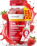 Vitawell Kids Multivitamin Gummies - 120 Natural Strawberry Flavour (4 Month Supply) | Chewable Kids Multivitamin Chews | Vitamin D3, A, E, C, B6, B12 | No Artificial Colours, Flavours, Preservatives