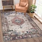 Falflor Distressed Area Rugs 120x170CM Anti Slip Bedroom Rugs Machine Washable Floor Mat for Office Dining Room Kitchen Nursery