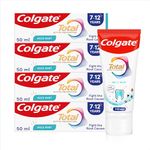 Colgate Total Kids 7-12 Years Mild Mint Toothpaste 50ml x4 Multipack - for new Permanent Teeth - Fights Root Causes² of Many Oral Health Problems - Sugar Acid Protection³ - Suitable for Braces