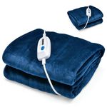 Multigot Electric Heated Blanket, Flannel Heated Overblanket with 4 Heating Levels, 8 Hours Auto Off and Overheat Protection, Washable Fast Heating Throw Blanket for Sofa Bed (Blue, 130 x 180cm)