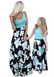 YMING Mother and Girl Maxi Sleeveless Floral Print Dress Family Party Sleeveless Dress Long Splice Beach Dress Green Flower XL