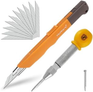 MulWark 5" Spring-Loaded Automatic Steel Center Hole Punch Marker Scriber and 11PC Box Cutter Retractable Utility Knife Set Bndle