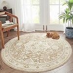 TOPICK Round Rug 4Ft Area Rug Indoor Circle Bohemian Taupe Rug Washable Rug Floral Medallion Non Slip with Rubber Backing for Living Dining Room Entryway