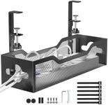 Under Desk Cable Management Tray No Drill, Metal Mesh Cable Management Under Desk with Clamp Mount, 2 Hole Cable Tray with Desk Wire Management and Desk Cord Organizer for Home Office Standing Desk