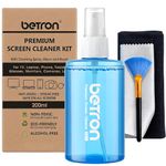 Betron Screen Cleaner Spray for LCD LED OLED TV, Smartphone, iPad, Laptop, Touchscreen, Computer Monitor, Cleaning Kit with Microfiber Wipes and Brush 200ml