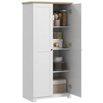 HOMCOM 172cm Wooden Storage Cabinet Cupboard With 2 Doors 4 Shelves White Living Room Bedroom Office