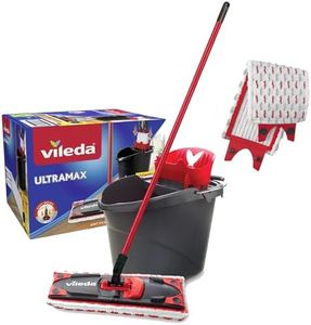Vileda Ultramax Flat Mop and Bucket Set with 1 Extra Refill | Multi-Piece Handle | Perfect Mop for Walls and Ceilings | Machine-Washable Mop Head